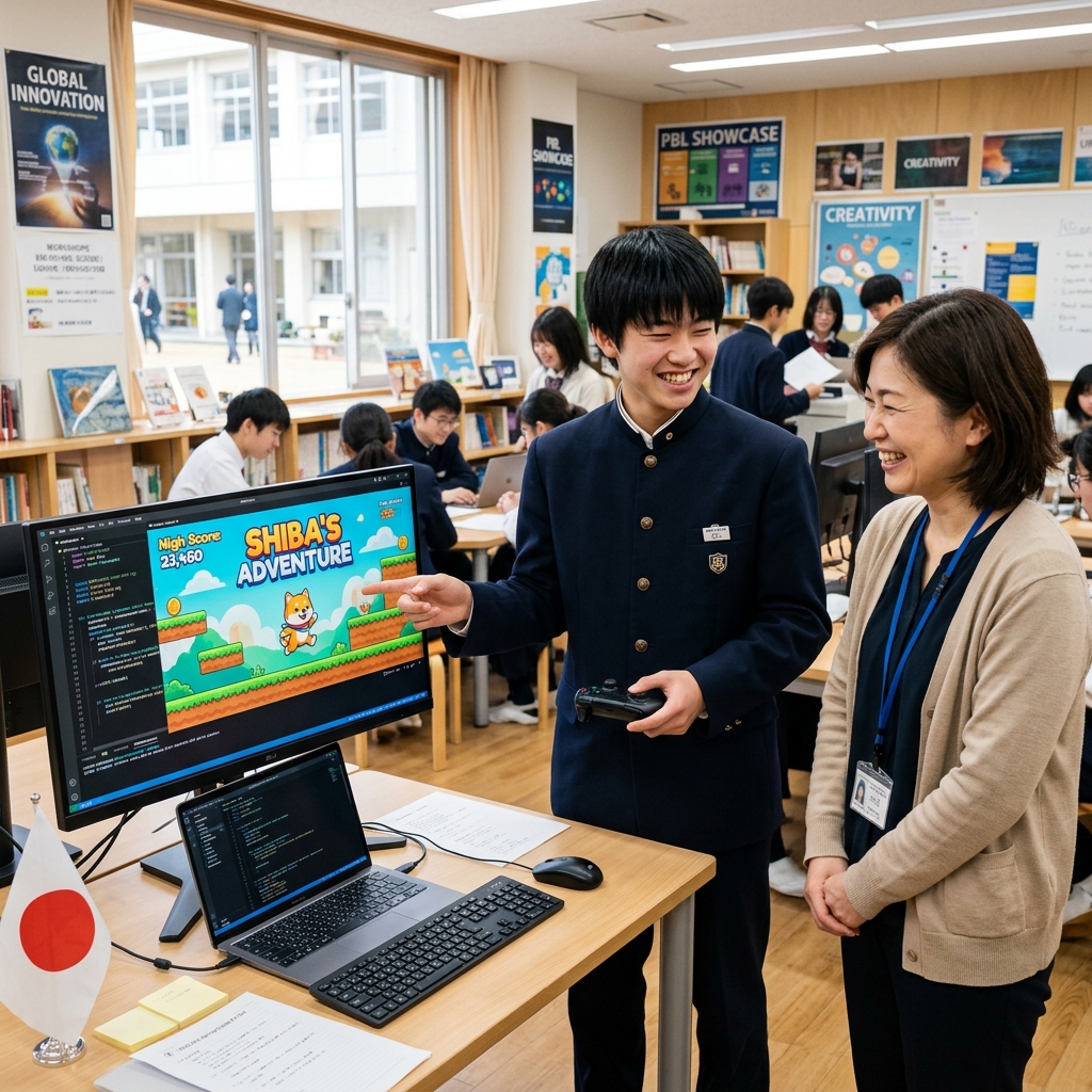 オリジナル作品を完成させて笑顔の生徒
